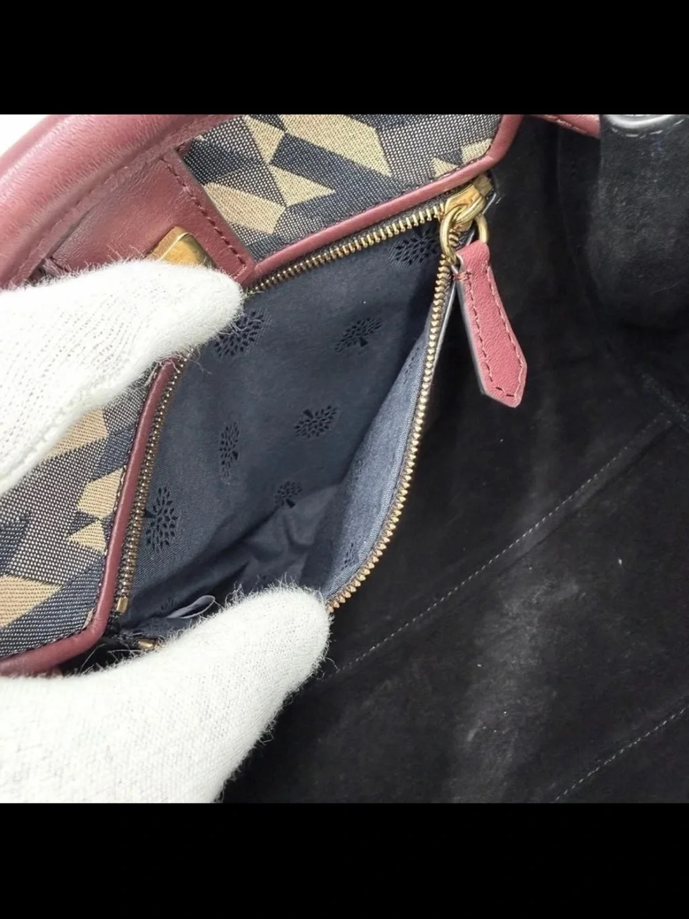 Mulberry Burgundy Geometric Print Top-Handle Bag